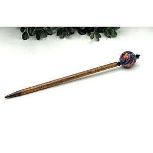 Handcrafted Wooden Hair Stick With Colorful Polymer Clay Bead